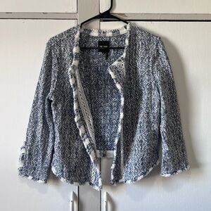 Nic + Zoe Blue White Textured Open Front Raw Edge Jacket Cardigan PM